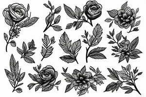 elegant green twig with flowers tattoo idea