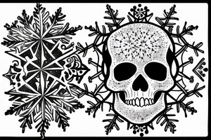 Skull infront of snowflake with frost around tattoo idea