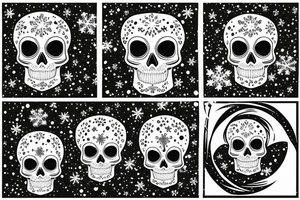 Skull infront of snowflake with frost around tattoo idea