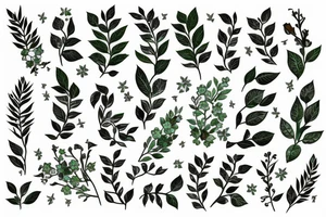 elegant green twig with flowers tattoo idea