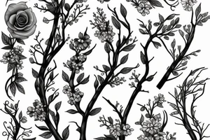 elegant green twig with flowers tattoo idea