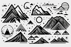 the words still waters, with a reflection and a mountain in the background tattoo idea