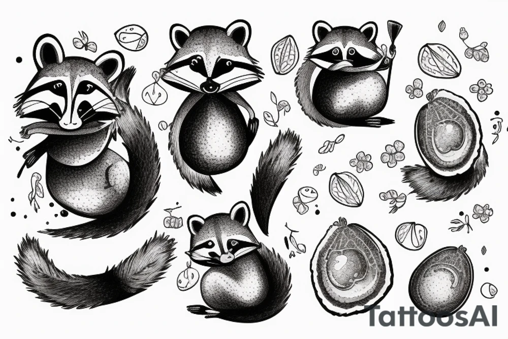 Raccoon and shrimp holding an avocado tattoo idea