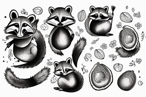 Raccoon and shrimp holding an avocado tattoo idea