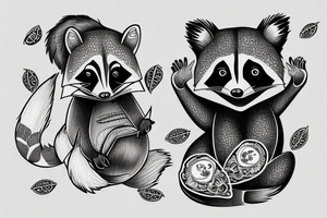 Raccoon and shrimp holding an avocado tattoo idea