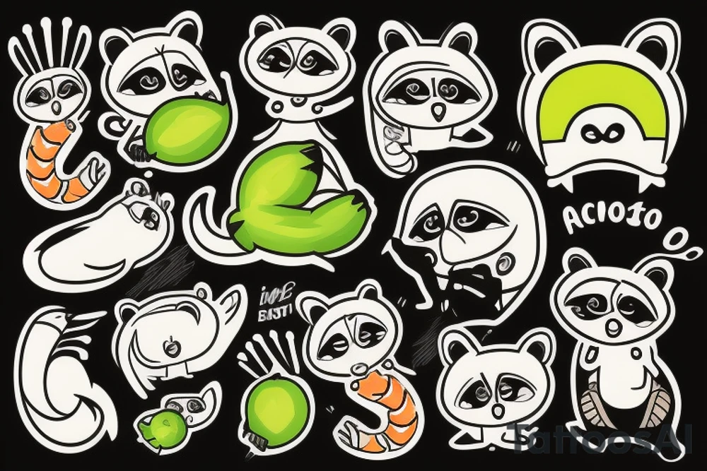 Raccoon, shrimp, avocado tattoo idea