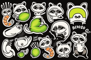 Raccoon, shrimp, avocado tattoo idea