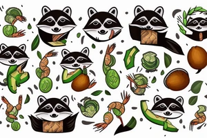 Raccoon, shrimp, avocado tattoo idea