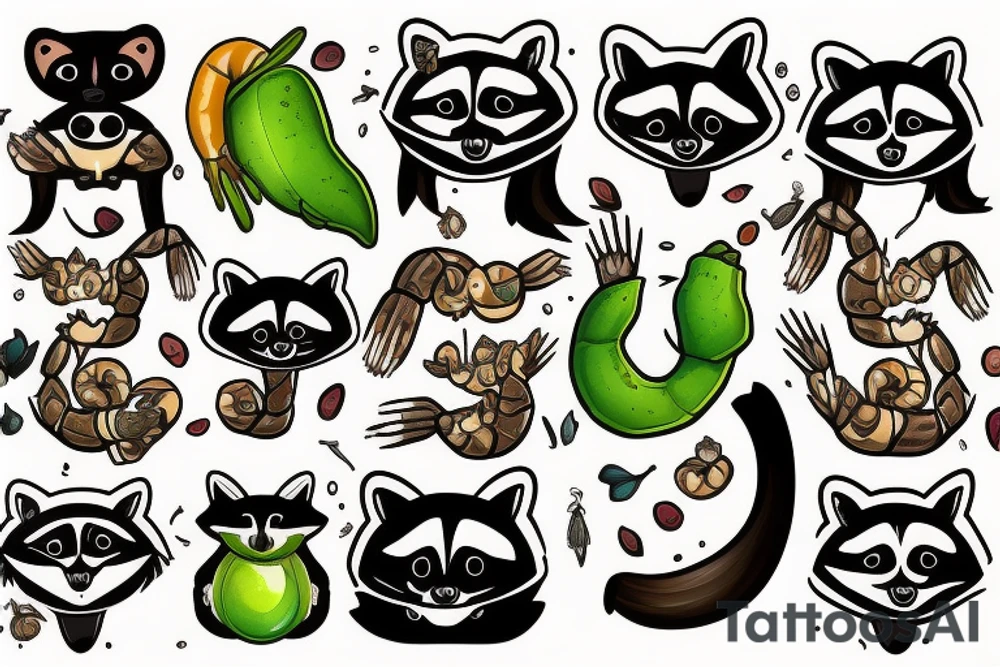 Raccoon, shrimp, avocado tattoo idea
