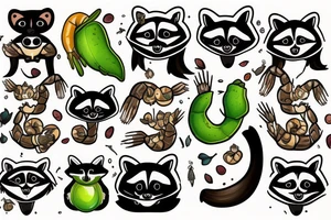 Raccoon, shrimp, avocado tattoo idea