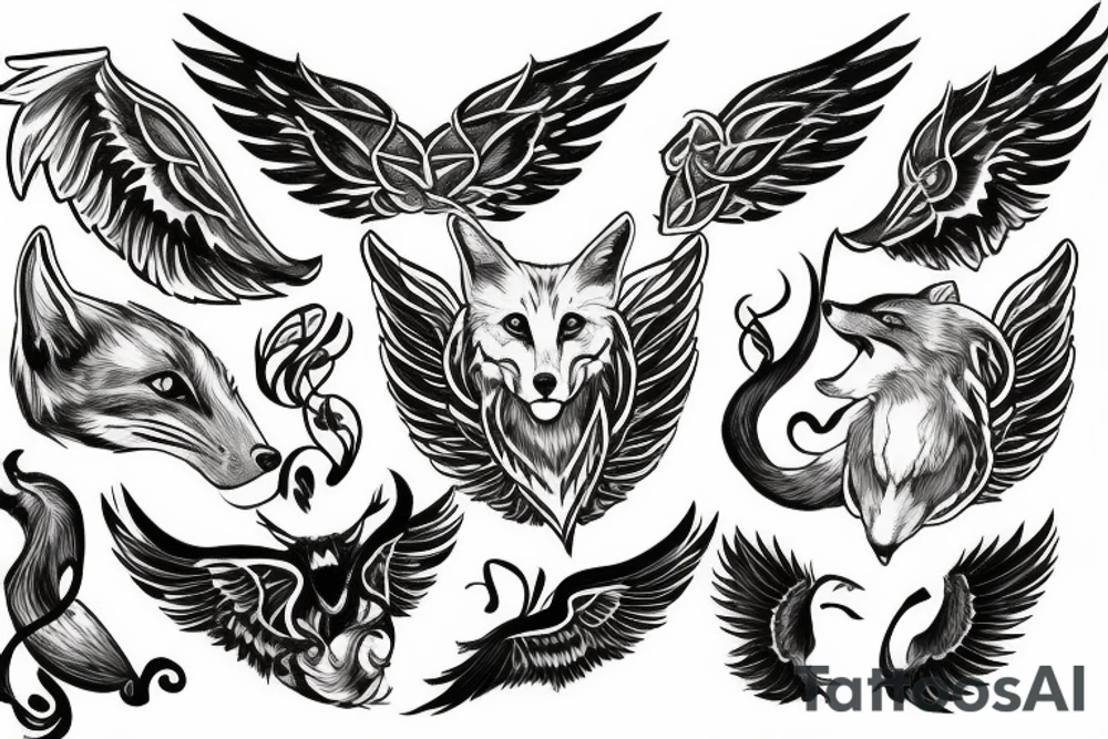 fox with wings tattoo idea