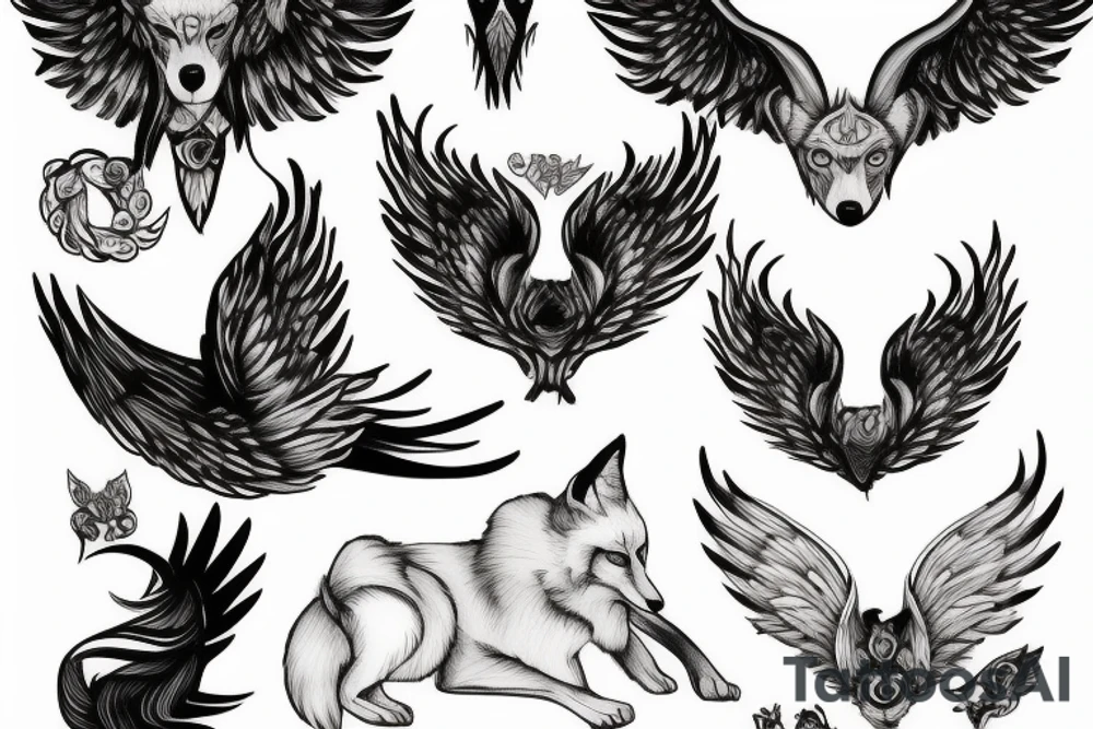fox with wings tattoo idea