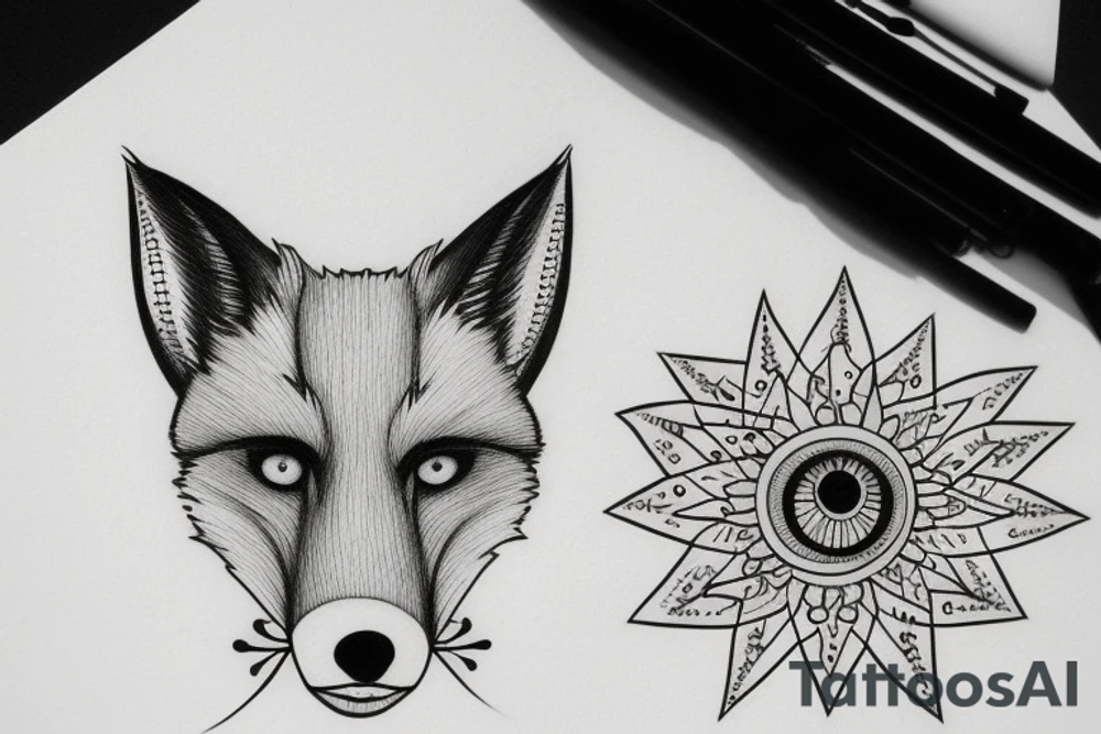 fox with star eyes tattoo idea