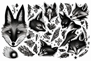 fox with star eyes tattoo idea