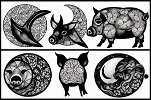 Moon pig tattoo idea