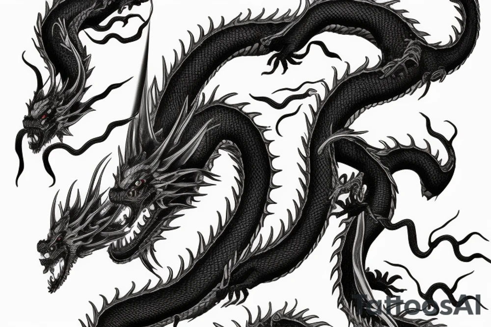 Black dragon with human head tattoo idea
