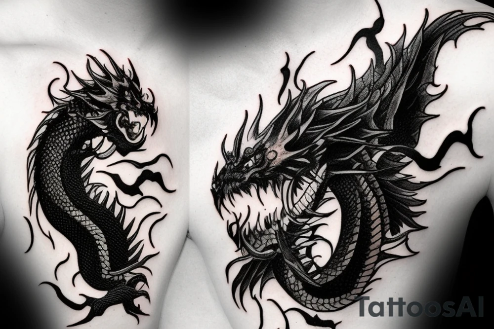Black dragon with human head tattoo idea