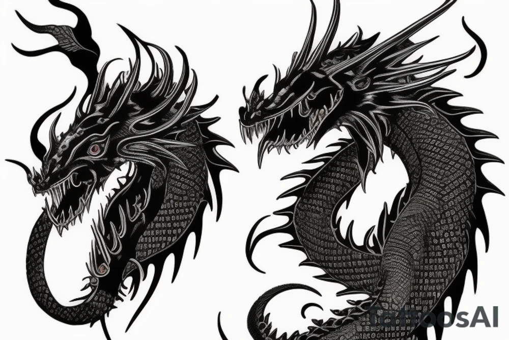 Black dragon with mask tattoo idea