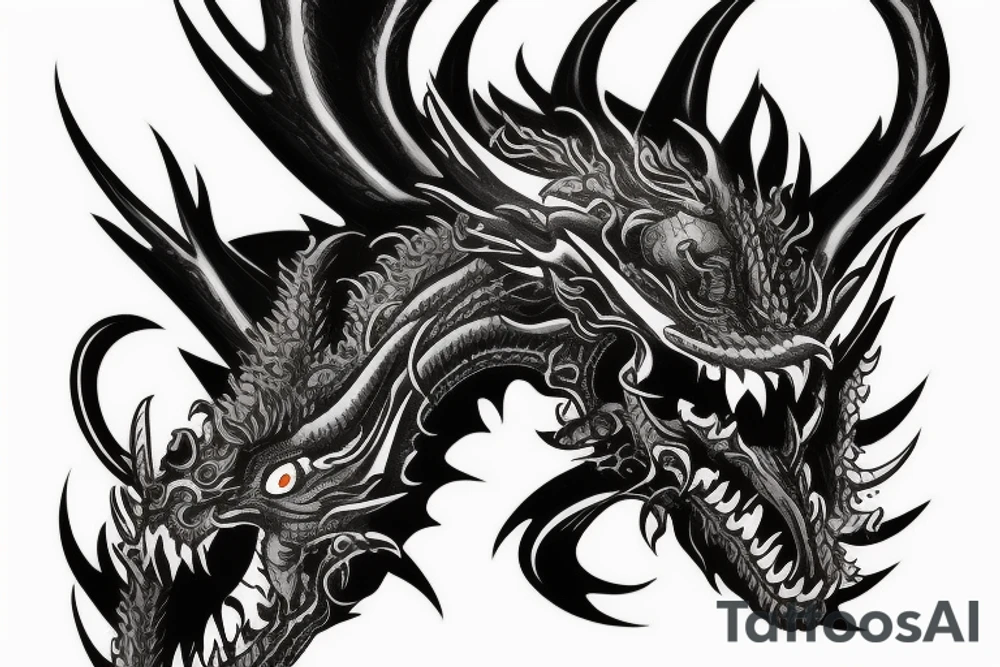 Black dragon with mask tattoo idea