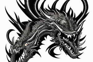 Black dragon with mask tattoo idea
