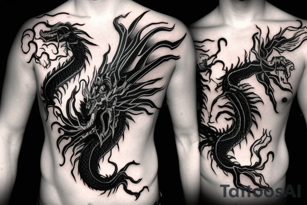 Black dragon with mask tattoo idea