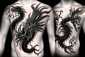 Black dragon with mask tattoo idea