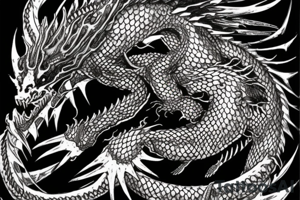 Black dragon with mask tattoo idea