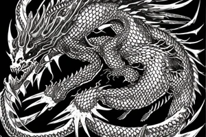 Black dragon with mask tattoo idea
