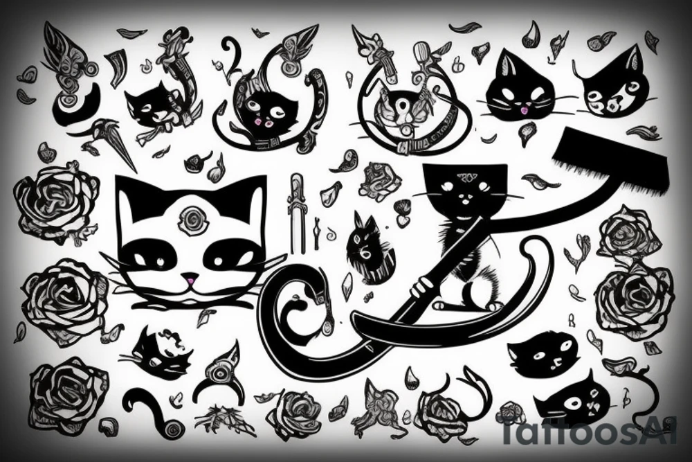 cute cat, but like death with a scythe tattoo idea