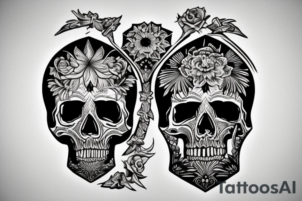 skull on top of hourglass tattoo idea