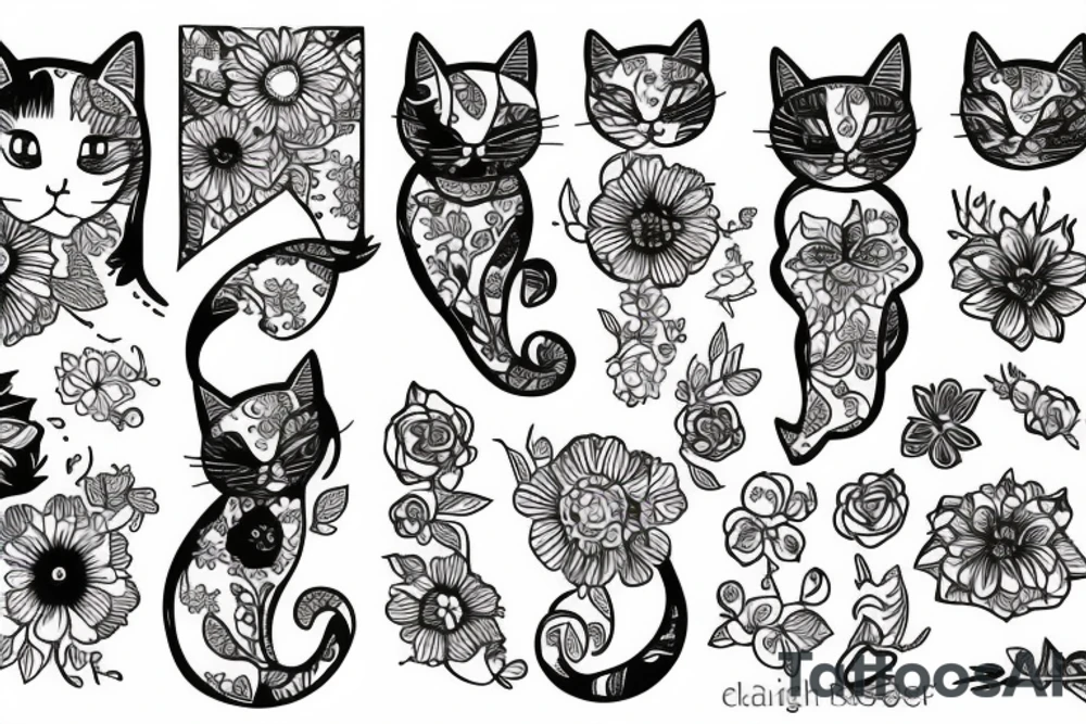 Flowers and cat tattoo idea