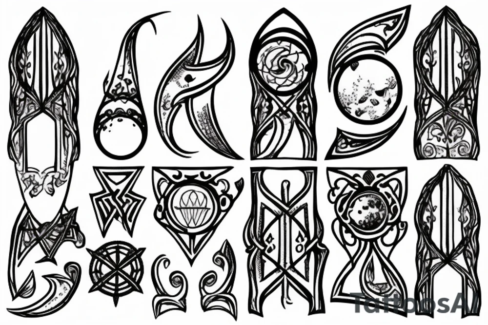 gothic spire, below are orbits and planets , all in engraving medieval style tattoo idea