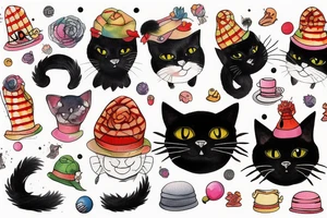Black cat with funny hat and a sweater tattoo idea