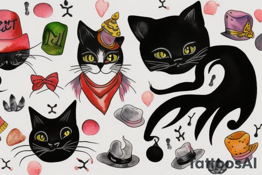 Black cat with funny hat and a sweater tattoo idea