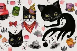 Black cat with funny hat and a sweater tattoo idea