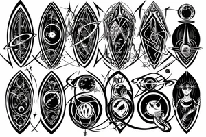gothic spire, below are orbits and planets tattoo idea