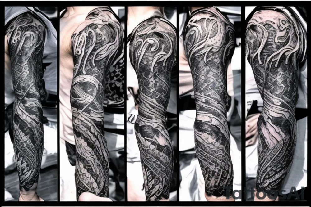 kraken and two-handed hammer tattoo idea