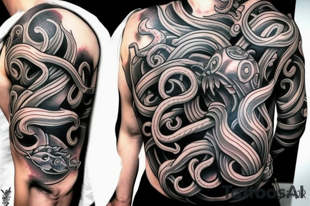 kraken and two-handed hammer tattoo idea