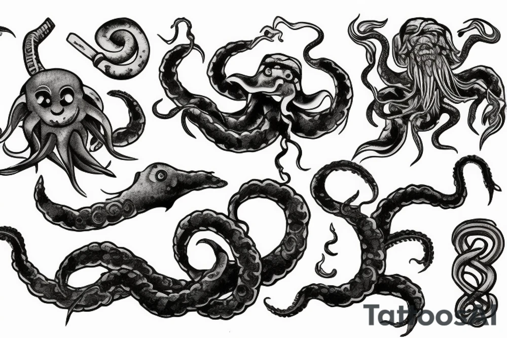 kraken and two-handed hammer tattoo idea