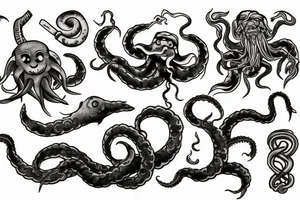 kraken and two-handed hammer tattoo idea