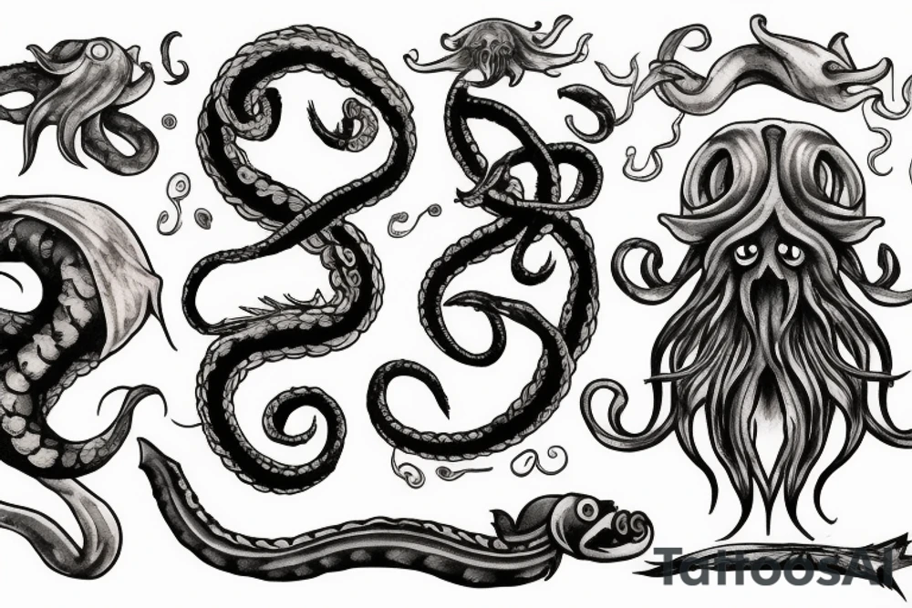 kraken and two-handed hammer tattoo idea