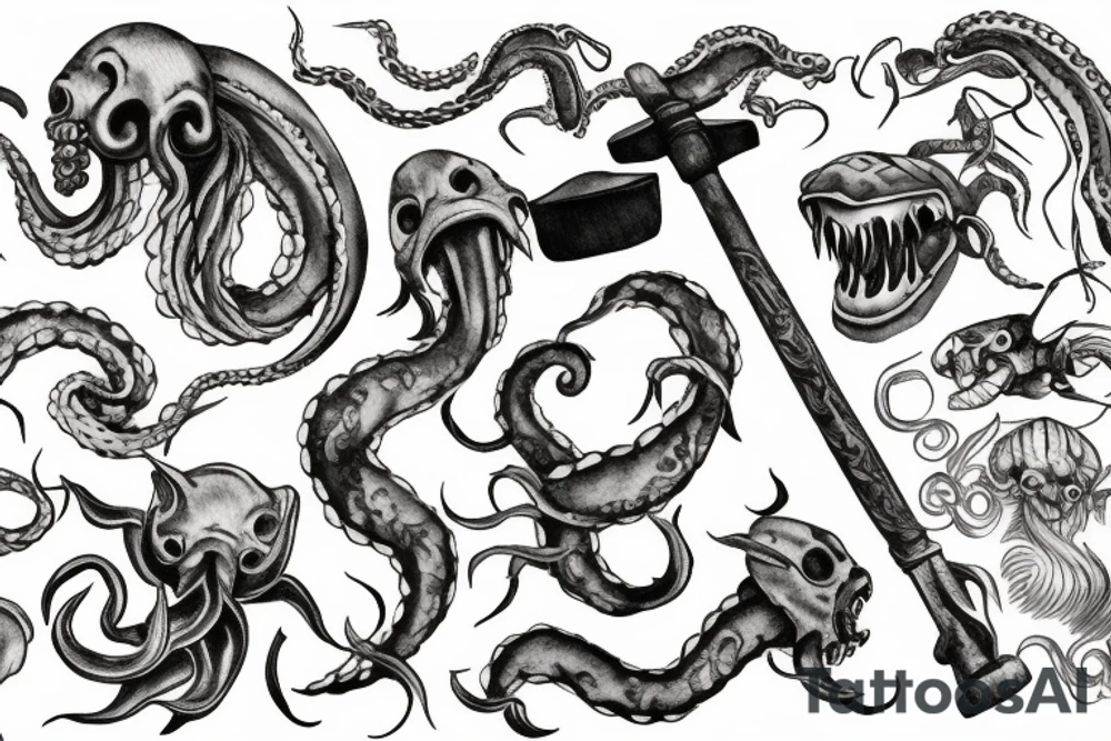 kraken with two-handed hammer tattoo idea