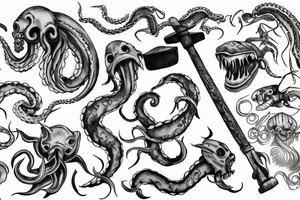 kraken with two-handed hammer tattoo idea
