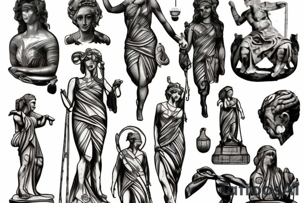 Statue of Themis split into pieces tattoo idea