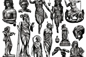 Statue of Themis split into pieces tattoo idea