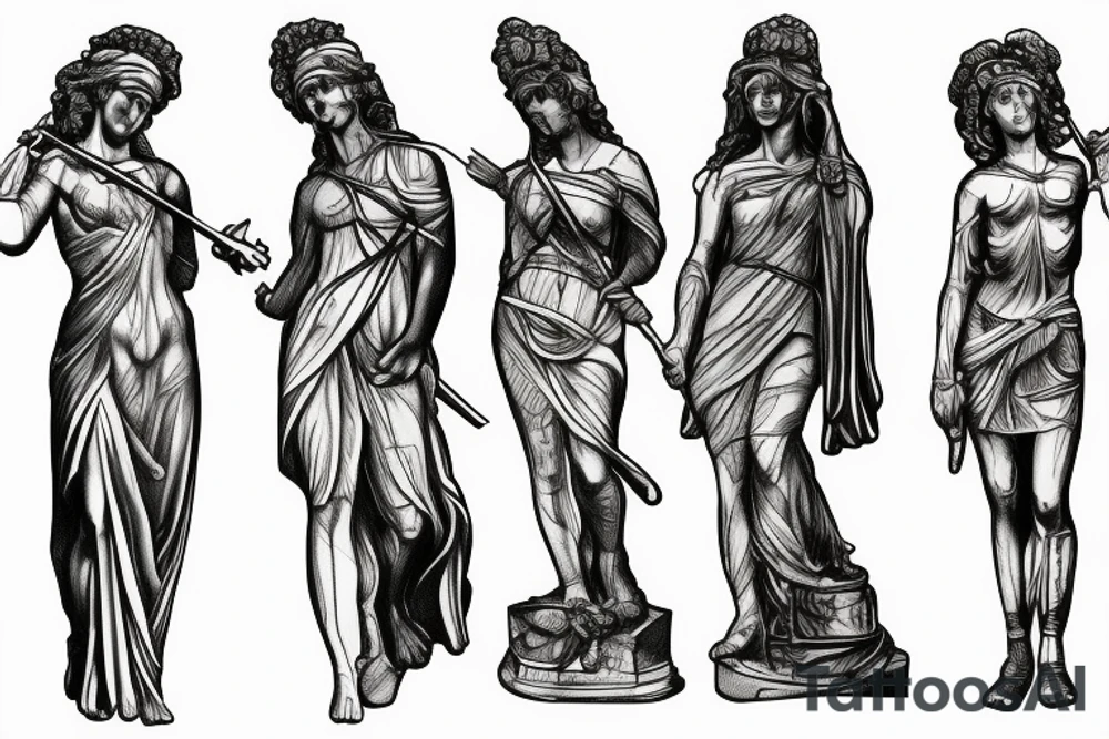 Statue of Themis split into pieces tattoo idea