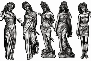 Statue of Themis split into pieces tattoo idea