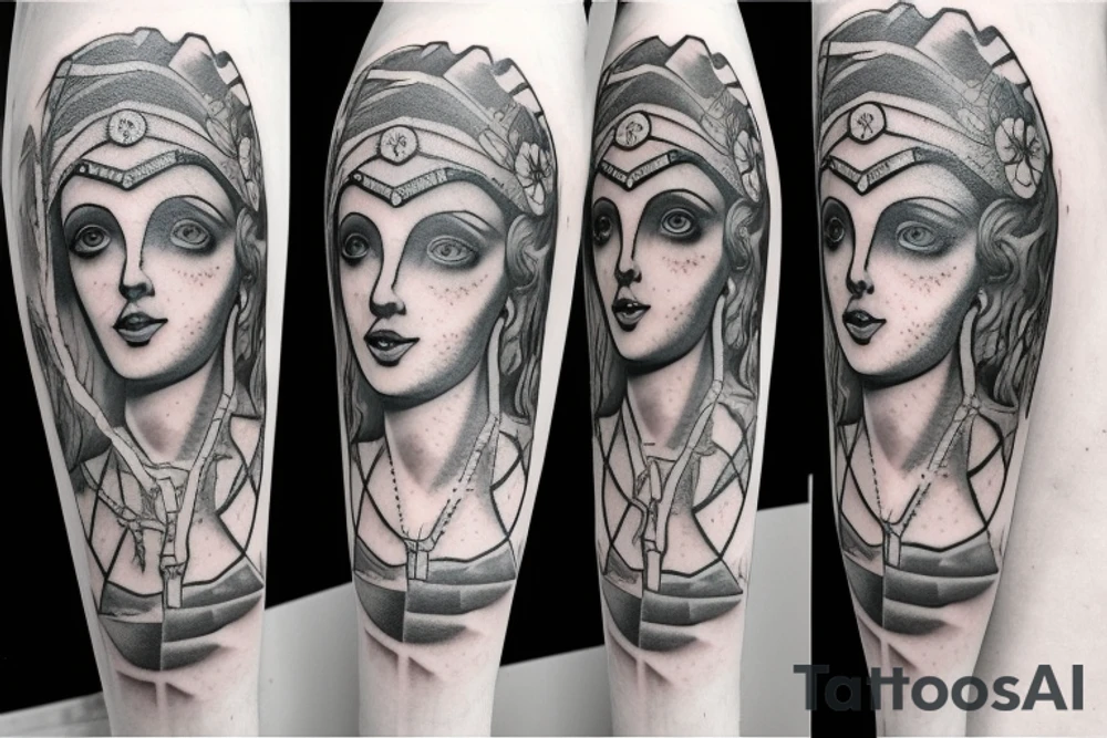 Statue of Themis split into pieces tattoo idea
