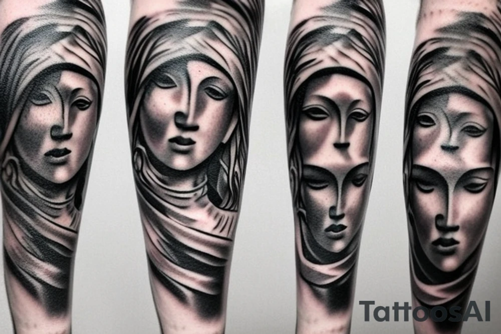 Statue of Themis split into pieces tattoo idea