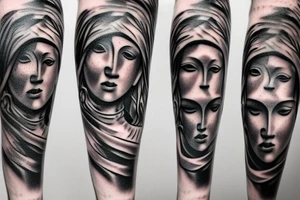 Statue of Themis split into pieces tattoo idea